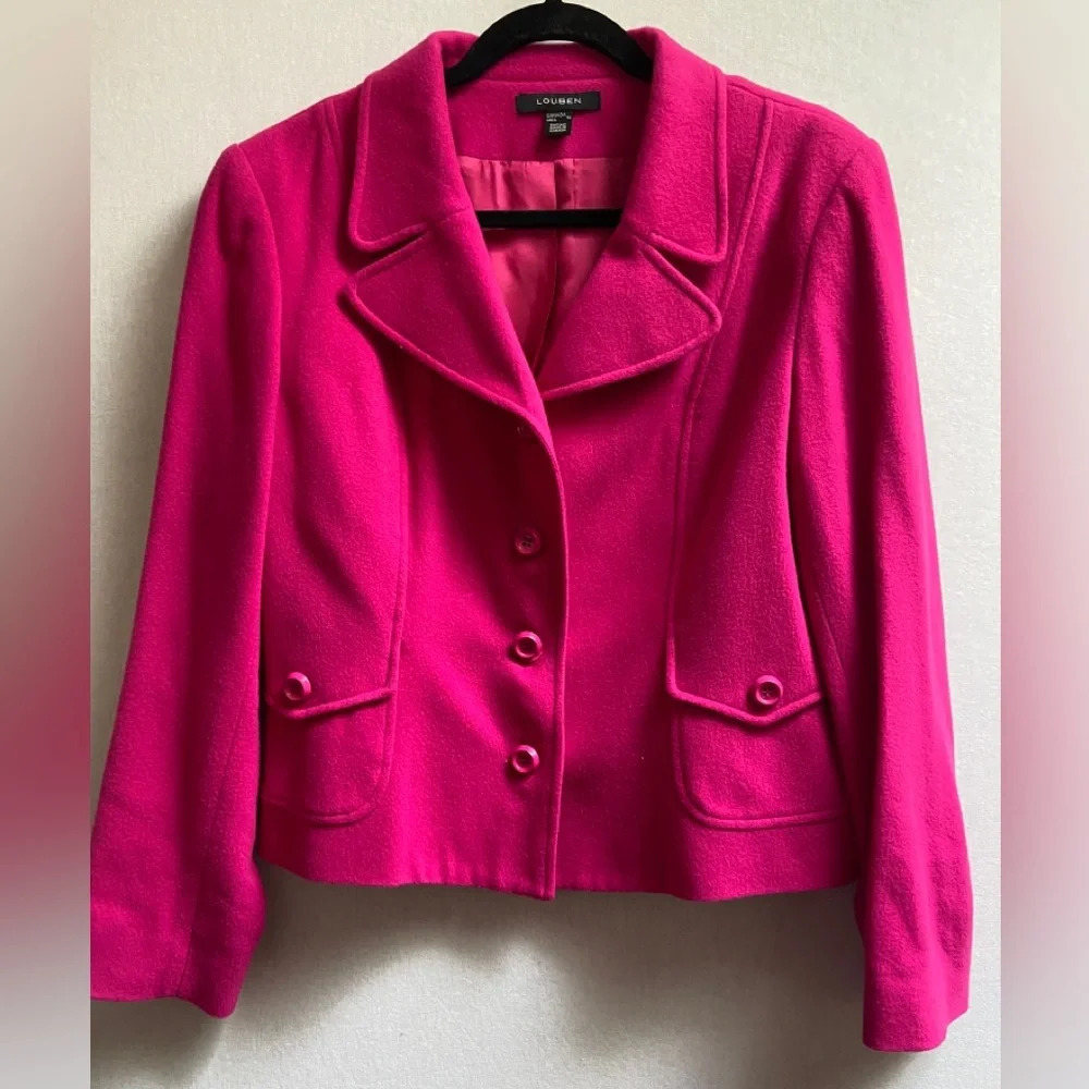 Louben wool cashmere blend pink 3 button jacket coat Sz 14